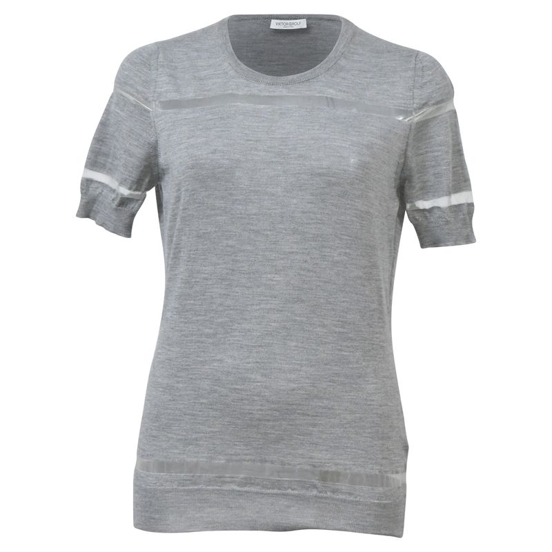 Viktor & Rolf Mesh Stripe Top In Grey Wool